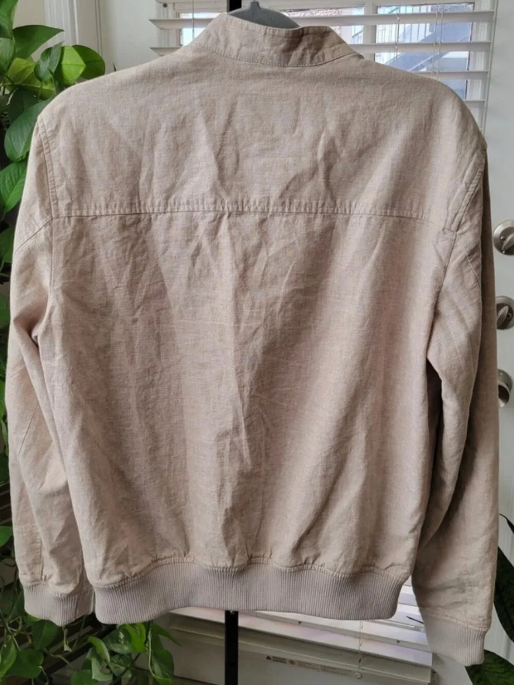 Banana Republic Mens Linen Blend Bomber Jacket Tan Light Grey Full Zip Small